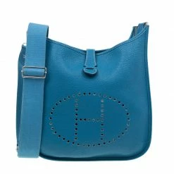 Hermes Blue Clemence Leather Evelyne III GM For Women