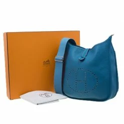 Hermes Blue Clemence Leather Evelyne III GM For Women -Deals Hermes Store luxury women hermes used handbags p40708 016