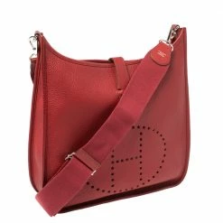 Hermes Rouge Vif Clemence Leather Evelyne III GM Bag For Women -Deals Hermes Store luxury women hermes used handbags p408108 012