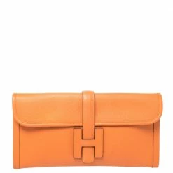 Hermes Orange Epsom Leather Elan Jige 29 Clutch For Women