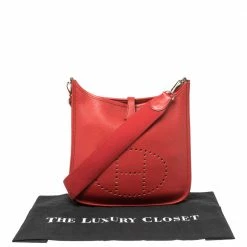 Hermes Rouge Vif Togo Leather Evelyne I PM Bag For Women -Deals Hermes Store luxury women hermes used handbags p408156 011