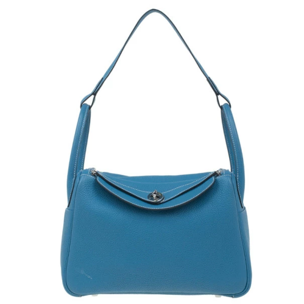 Hermes Blue Clemence Leather Lindy Bag 30 For Women 3 Hermes Blue Clemence Leather Lindy Bag 30 For Women