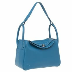 Hermes Blue Clemence Leather Lindy Bag 30 For Women 21 Hermes Blue Clemence Leather Lindy Bag 30 For Women -Deals Hermes Store luxury women hermes used handbags p4096 0003