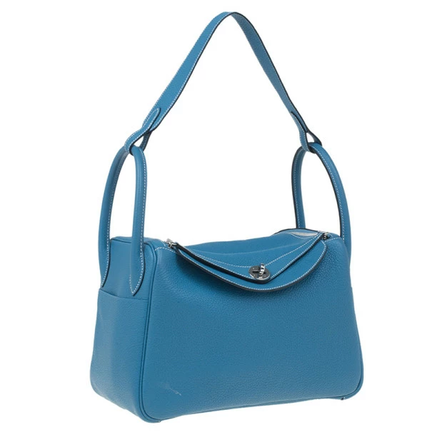Hermes Blue Clemence Leather Lindy Bag 30 For Women 5 Hermes Blue Clemence Leather Lindy Bag 30 For Women - Image 3