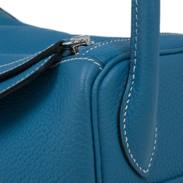 Hermes Blue Clemence Leather Lindy Bag 30 For Women 10 Hermes Blue Clemence Leather Lindy Bag 30 For Women - Image 8