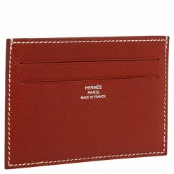 Hermes Hermés Brique/Vert Foncé Epson Leather Citizen Twill Card Holder For Women -Deals Hermes Store luxury women hermes used handbags p410102 002