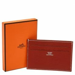 Hermes Hermés Brique/Vert Foncé Epson Leather Citizen Twill Card Holder For Women -Deals Hermes Store luxury women hermes used handbags p410102 008