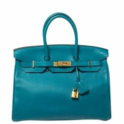 Hermes Cobalt Taurillion Clemence Leather Gold Hardware Birkin 35 Bag For Women