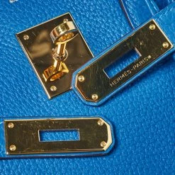 Hermes Blue Birkin Izmir Clemence Leather Gold Hardware Birkin 30 Bag With Twilly For Women -Deals Hermes Store luxury women hermes used handbags p411574 015
