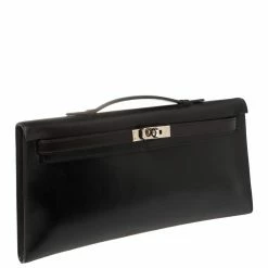 Hermes Black Box Calf Leather Palladium Hardware Kelly Longue Clutch 34 For Women -Deals Hermes Store luxury women hermes used handbags p411580 005