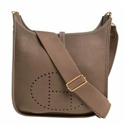 Hermes Taupe Grey Togo Leather Evelyne III PM Bag For Women