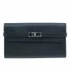 Hermes Black Grain D'H Leather Palladium Plated Kelly Wallet For Women