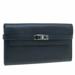 Hermes Black Grain D'H Leather Palladium Plated Kelly Wallet For Women -Deals Hermes Store luxury women hermes used handbags p41242 003