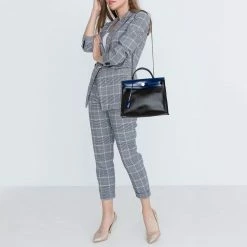Hermes Black/Blue Sapphire Coated Canvas And Leather Limited Edition Herbag Zip 31 Bag For Women -Deals Hermes Store luxury women hermes used handbags p413424 015