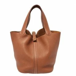 Hermes Gold Clemence Leather Gold Hardware Picotin Lock 22 Bag For Women
