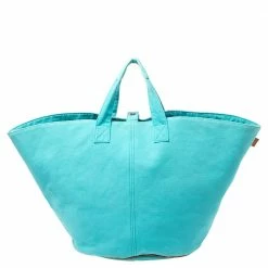 Hermes Blue Atoll Canvas Beach Tote For Women