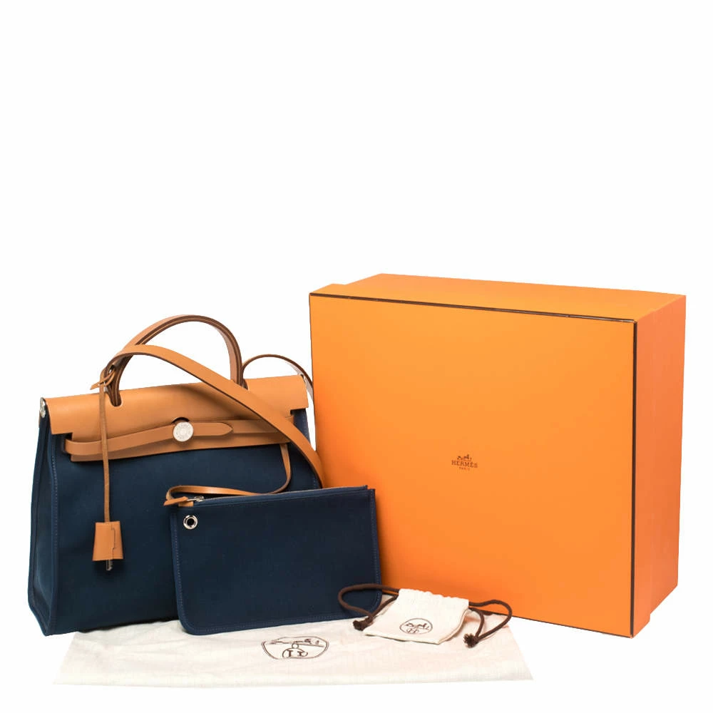 Hermes Bleu De Malte/Natural Canvas And Leather Herbag Zip 31 Bag For Women 11 Hermes Bleu De Malte/Natural Canvas And Leather Herbag Zip 31 Bag For Women - Image 9