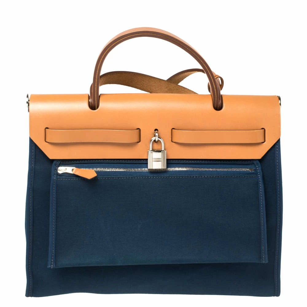 Hermes Bleu De Malte/Natural Canvas And Leather Herbag Zip 31 Bag For Women 6 Hermes Bleu De Malte/Natural Canvas And Leather Herbag Zip 31 Bag For Women - Image 4