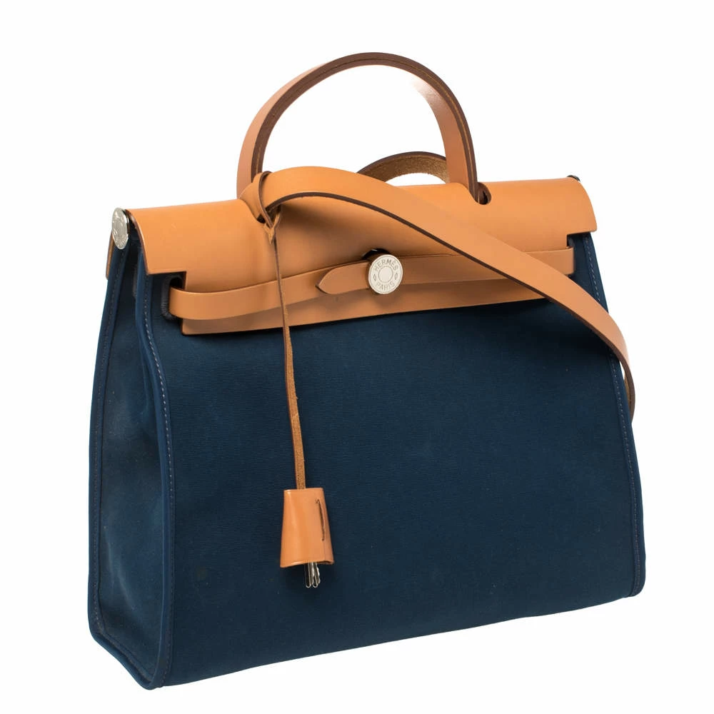 Hermes Bleu De Malte/Natural Canvas And Leather Herbag Zip 31 Bag For Women 5 Hermes Bleu De Malte/Natural Canvas And Leather Herbag Zip 31 Bag For Women - Image 3