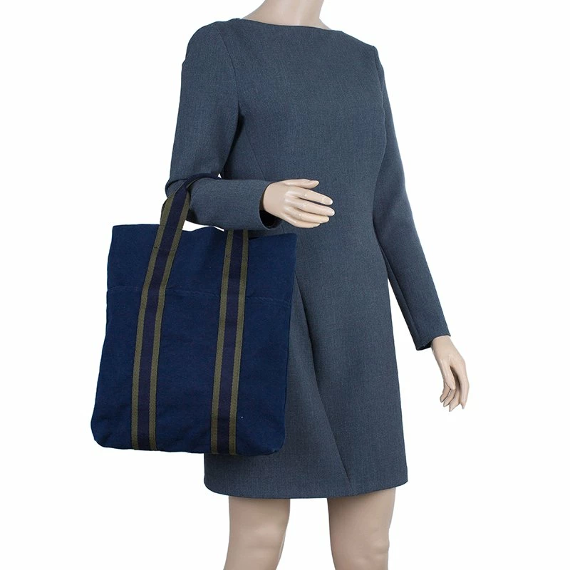 Hermes Navy Blue Canvas Fourre Tout Shopping Tote Bag For Women 4 Hermes Navy Blue Canvas Fourre Tout Shopping Tote Bag For Women - Image 2