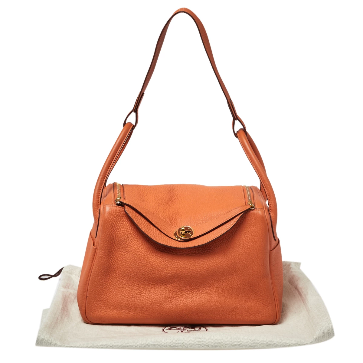 Hermes Orange Taurillon Clemence Leather Lindy 30 Bag For Women 13 Hermes Orange Taurillon Clemence Leather Lindy 30 Bag For Women - Image 11