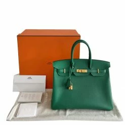 Hermes Hermès Vert Vertigo Epsom Birkin 35 Bag For Women -Deals Hermes Store luxury women hermes used handbags p423921 010