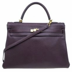 Hermes Purple Leather Palladium Hardware Kelly 35 For Women
