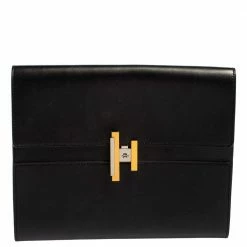 Hermes Noir Veau Villandry Leather Cinhetic Clutch For Women