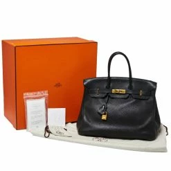 Hermes Black Clemence Leather Gold Hardware Birkin 35 Bag For Women -Deals Hermes Store luxury women hermes used handbags p428779 001
