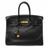 Hermes Black Clemence Leather Gold Hardware Birkin 35 Bag For Women