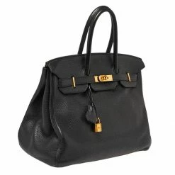 Hermes Black Clemence Leather Gold Hardware Birkin 35 Bag For Women -Deals Hermes Store luxury women hermes used handbags p428779 003