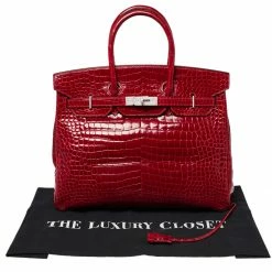 Hermes Hermès Rouge Braise Porosus Crocodile 18K White Gold Encrusted Diamond Birkin 35 Bag For Women -Deals Hermes Store luxury women hermes used handbags p428967 001