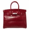 Hermes Hermès Rouge Braise Porosus Crocodile 18K White Gold Encrusted Diamond Birkin 35 Bag For Women -Deals Hermes Store luxury women hermes used handbags p428967 002