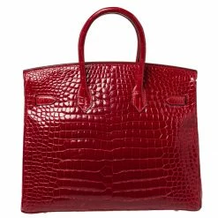 Hermes Hermès Rouge Braise Porosus Crocodile 18K White Gold Encrusted Diamond Birkin 35 Bag For Women -Deals Hermes Store luxury women hermes used handbags p428967 003