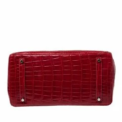 Hermes Hermès Rouge Braise Porosus Crocodile 18K White Gold Encrusted Diamond Birkin 35 Bag For Women -Deals Hermes Store luxury women hermes used handbags p428967 005