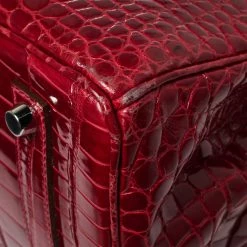 Hermes Hermès Rouge Braise Porosus Crocodile 18K White Gold Encrusted Diamond Birkin 35 Bag For Women -Deals Hermes Store luxury women hermes used handbags p428967 013