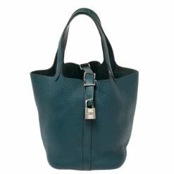 Hermes Malachite Clemence Leather Picotin Lock 18 Bag For Women