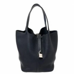 Hermes Bleu Nuit Taurillon Clemence Leather Picotin Lock 22 Bag For Women