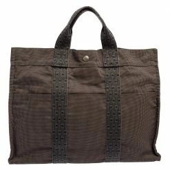 Hermes Grey Canvas Herline GM Tote Bag For Women