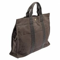Hermes Grey Canvas Herline GM Tote Bag For Women -Deals Hermes Store luxury women hermes used handbags p437164 010