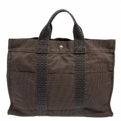 Hermes Grey Canvas Herline GM Tote Bag For Women -Deals Hermes Store luxury women hermes used handbags p437164 011