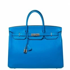 Hermes Bleu Hydra Taurillon Clemence Leather Palladium Hardware Birkin 40 Bag For Women