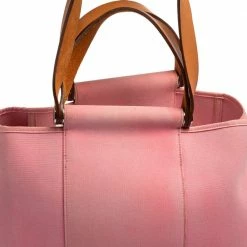 Hermes Rose Pink Canvas Cabag Elan Tote For Women -Deals Hermes Store luxury women hermes used handbags p440516 013