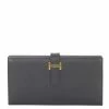 Hermes Black Leather Epsom Bearn Long Wallet For Women