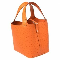 Hermes Hermès Poppy Ostrich Lock Picotin MM Bag For Women -Deals Hermes Store luxury women hermes used handbags p445900 011
