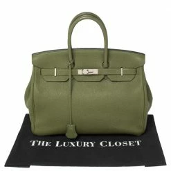 Hermes Vert Pelouse Togo Leather Palladium Finished Birkin 35 Bag For Women -Deals Hermes Store luxury women hermes used handbags p445912 003