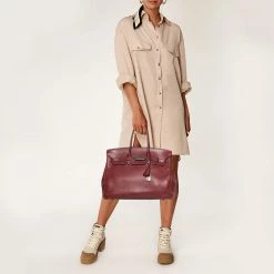 Hermes Rubis Togo Leather Palladium Finished Birkin 35 Bag For Women -Deals Hermes Store luxury women hermes used handbags p445930 002