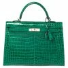 Hermes Hermès Vert Emerald Shine Crocodile Porosus Palladium Finished Kelly Sellier 35 Bag For Women -Deals Hermes Store luxury women hermes used handbags p445938 015