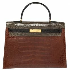 Hermes Hermès Tri Color Shine Alligator Gold Finished Kelly Sellier 35 Bag For Women