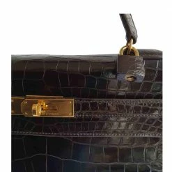 Hermes Brown Porosus Crocodile Leather Gold Hardware Kelly 35 Bag For Women -Deals Hermes Store luxury women hermes used handbags p447969 002